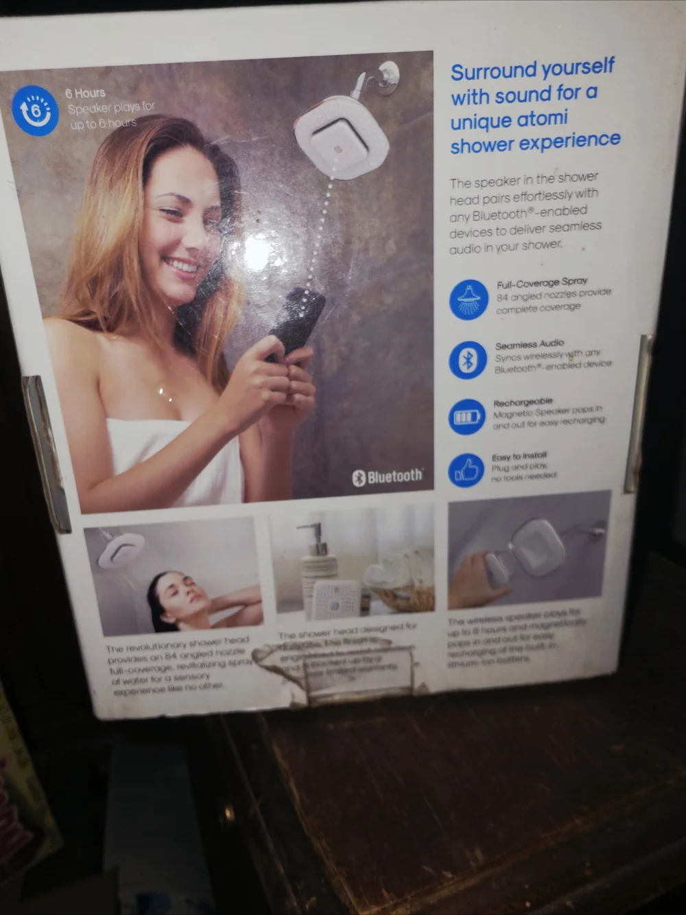 White Bluetooth Shower Head Speaker — Wireless Waterproof Audio